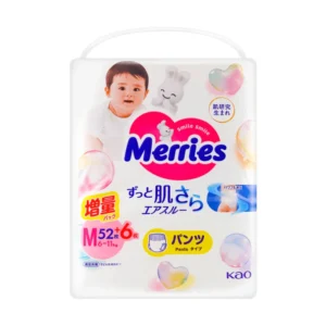 Japoniškos MERRIES sauskelnės-kelnaitės, M, 6-11 kg, 52+6vnt.