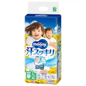 Japoniškos MOONY Ase Kaku sauskelnės-kelnaitės L, 9-14 kg, 40 vnt.
